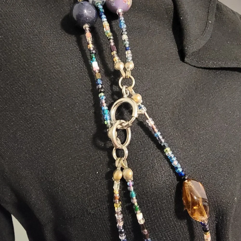 FABULOUS Vintage ITALIAN GLASS BEAD Triple Strand Necklace - Picture 4 of 8